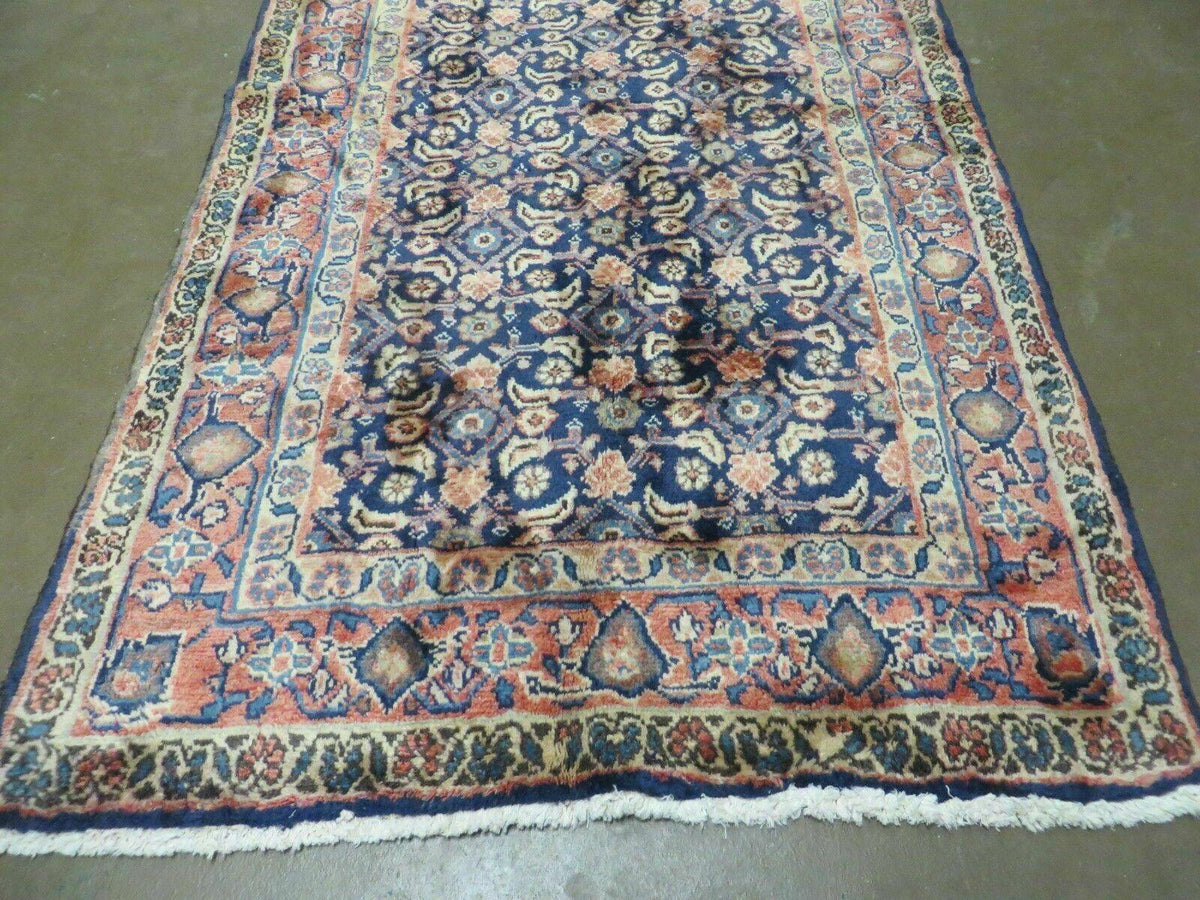 3'7" X 10' Antique Handmade India Floral Oriental Wool Runner Rug Organic Blue - Jewel Rugs, view 6