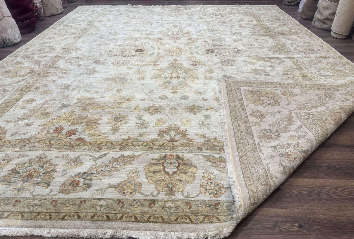 Palace Size Rug 12x15, Neutral Light Colors, Oat, Peshawar Chobi Oushak Rug, Handmade Wool Rug - Jewel Rugs, view 12
