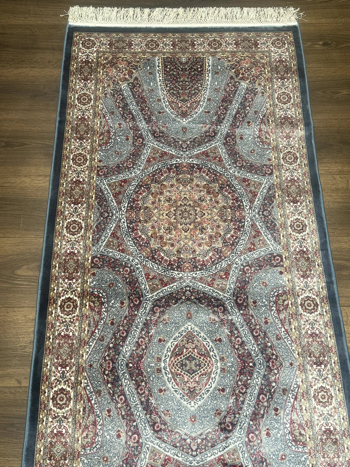 Turkish Silk Runner Rug 2.6 x 10, Light Blue Carpet, Bamboo Silk, New - Jewel Rugs, view 4