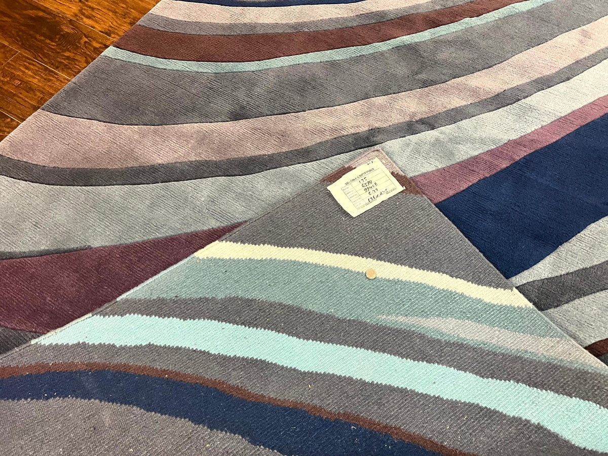 Modern Nepali Handmade Wool Rug 6x8, Blues Gray Mauve, Abstract, Nepali Tibetan Rug - Jewel Rugs, view 12