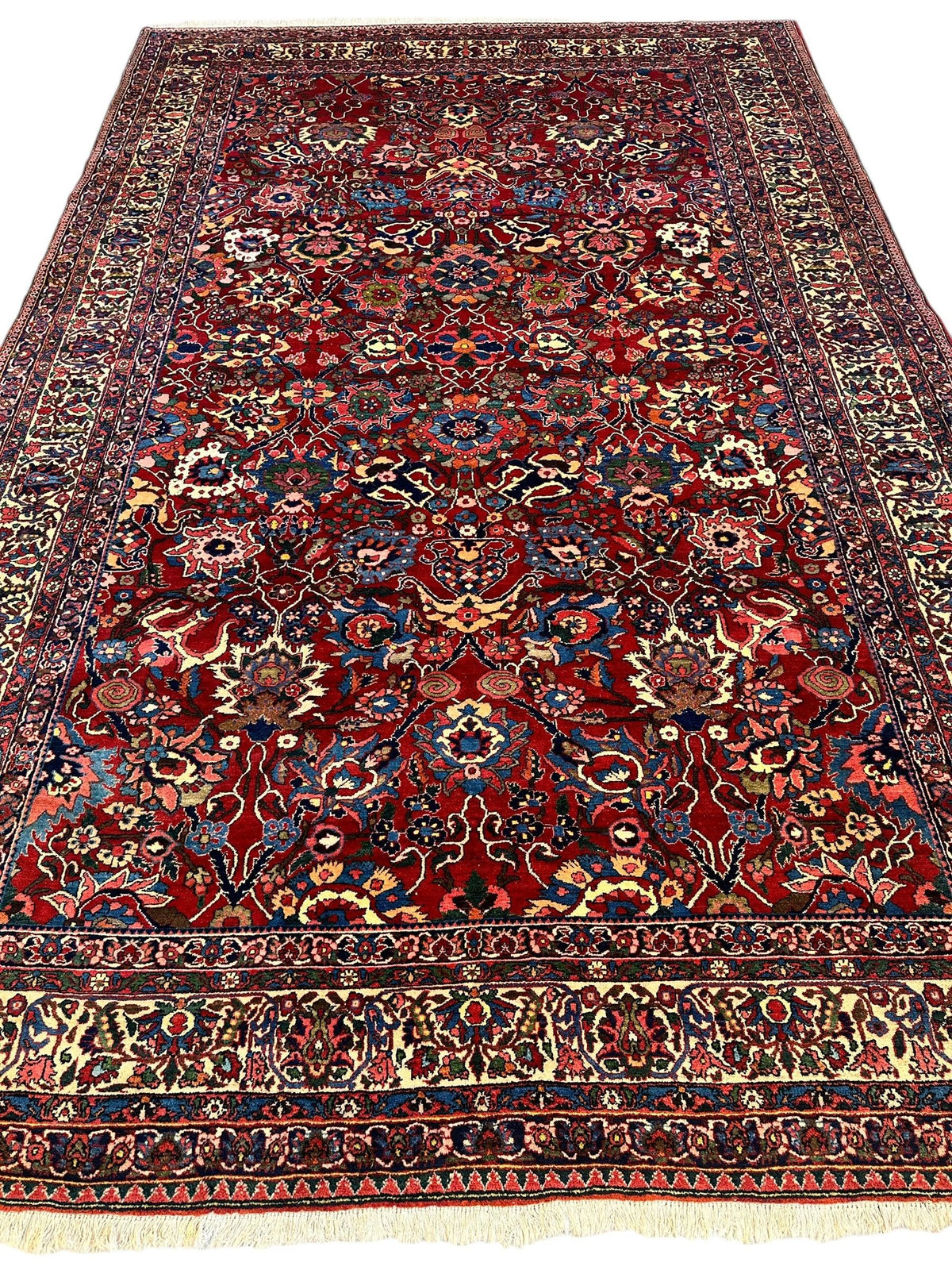 Antique Persian Bakhtiari Rug 9x13 | Red, Navy & Ivory | Hand-Knotted Wool - Rugistan, view 3