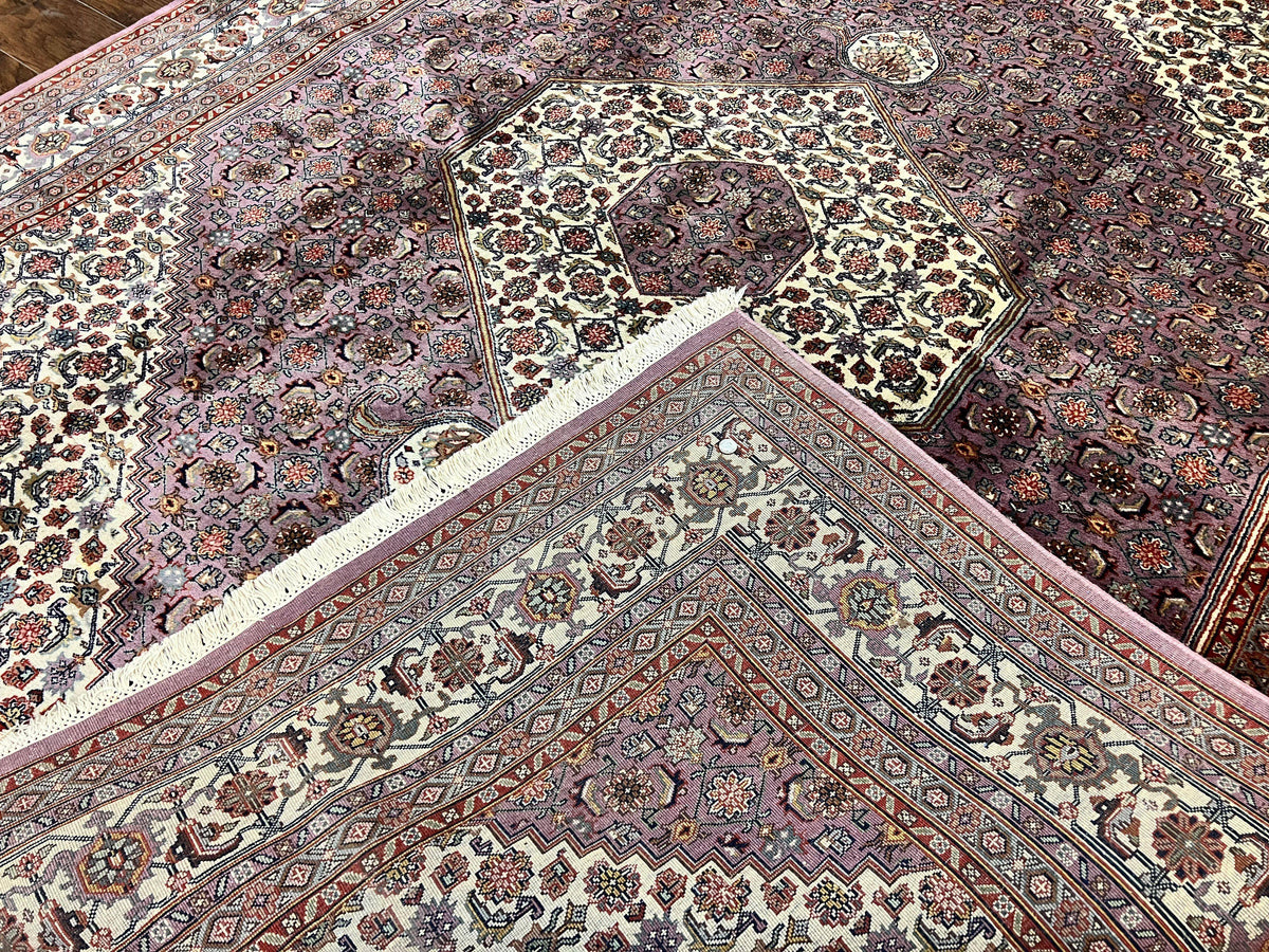 Indo Persian Bidjar Rug 8x10, Purple and Ivory Hand Knotted Wool Vintage Oriental Carpet, Herati Mahi Pattern, 8 x 10 Traditional Fine Rug - Jewel Rugs, view 11