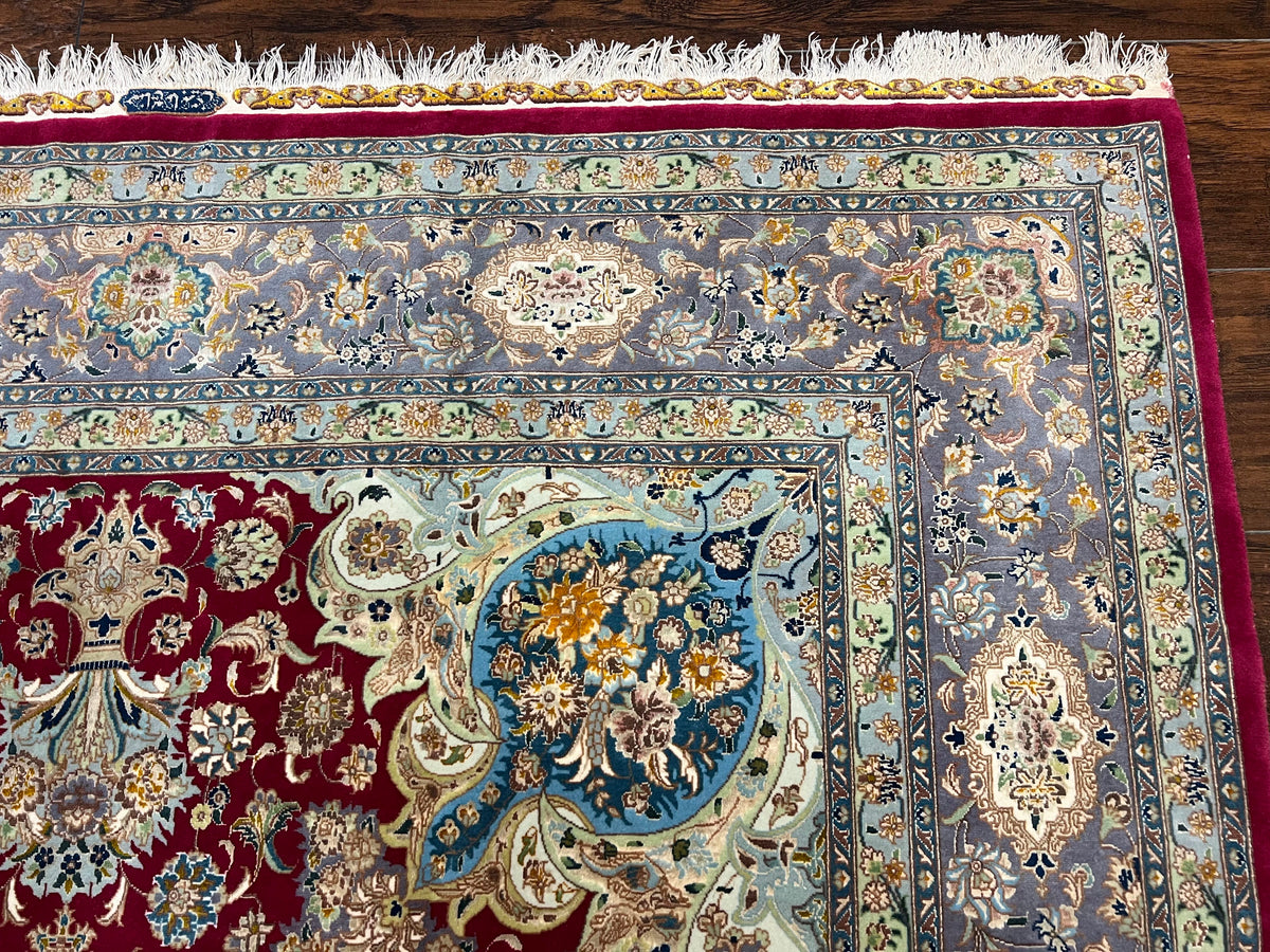 Stunning Persian Tabriz Rug 5x7, Signed by Masterweaver, Maroon, Floral Medallion, Ultra Fine 70 Raj 625 KPSI, Kork Wool Silk Foundation, Handmade - Jewel Rugs, view 8