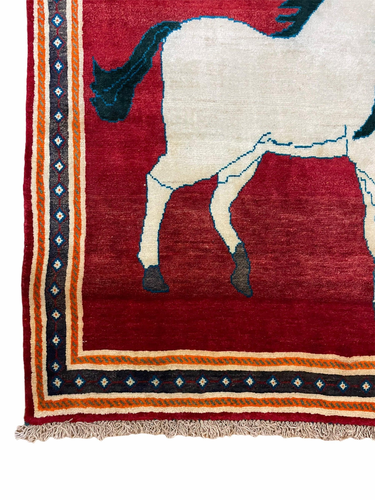 3.5 X 6 Handmade Hand-Knotted New Vintage Rug Quality Wool White Horses Red - Jewel Rugs, view 8