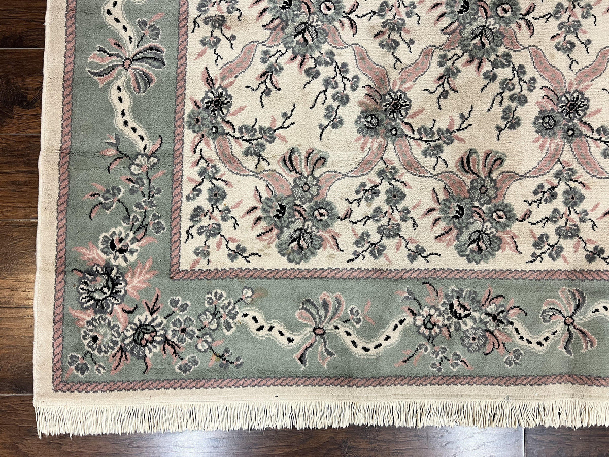 Belgium Power Loomed Rug 8x11, Ivory and Green, Wool Carpet, Floral - Jewel Rugs, view 8