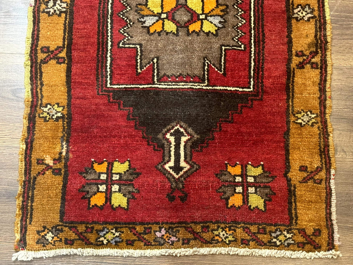 Turkish Yastik Rug 2x3, Geometric Medallion, Small Turkish Wool Rug, Red - Jewel Rugs, view 6