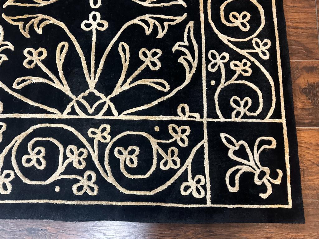 Tibetan Rug 8x10, Wool and Silk, Raised Pattern, Black and Gold, Floral - Jewel Rugs, view 10