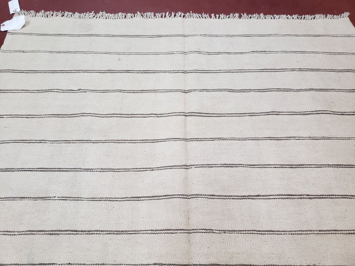 New Turkish Kilim Rug, Striped Area Rug, Southwestern Style, Off-white/Ivory Color, 5x8 Kilim Carpet, Hand-Knotted, Flatweave, Wool - Jewel Rugs, view 3