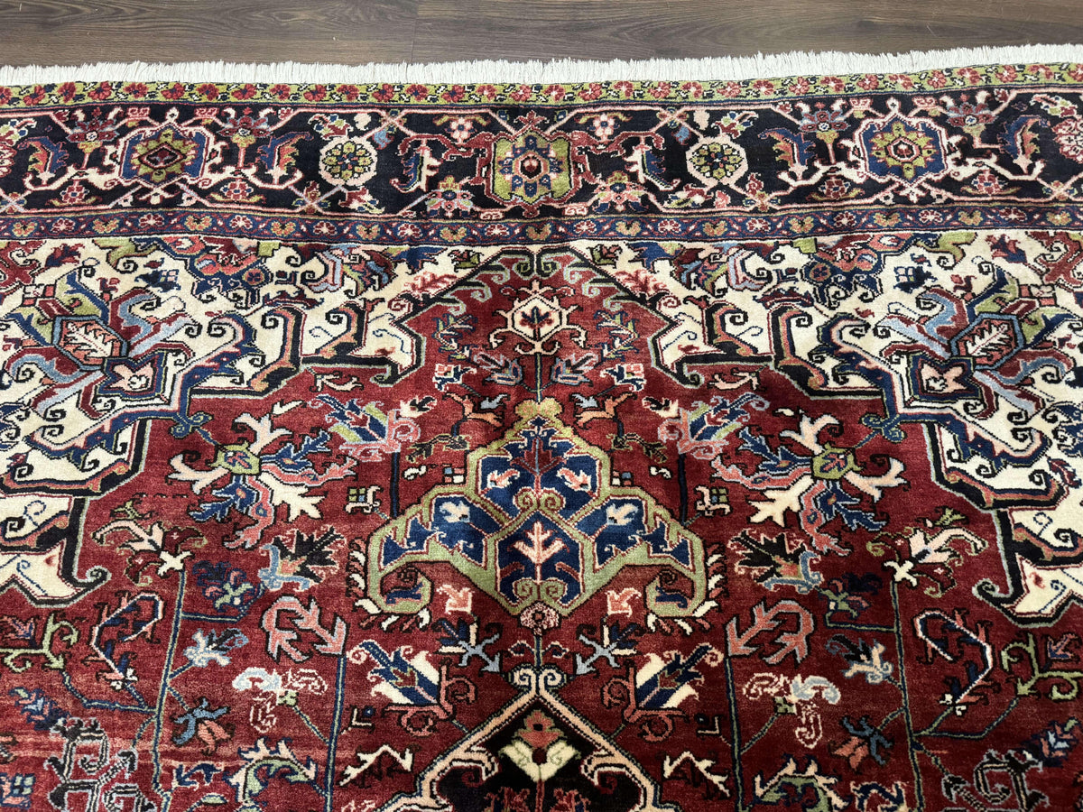 Antique Persian Heriz Rug 8x11, Geometric Tribal Wool Carpet, Brick Red - Jewel Rugs, view 4