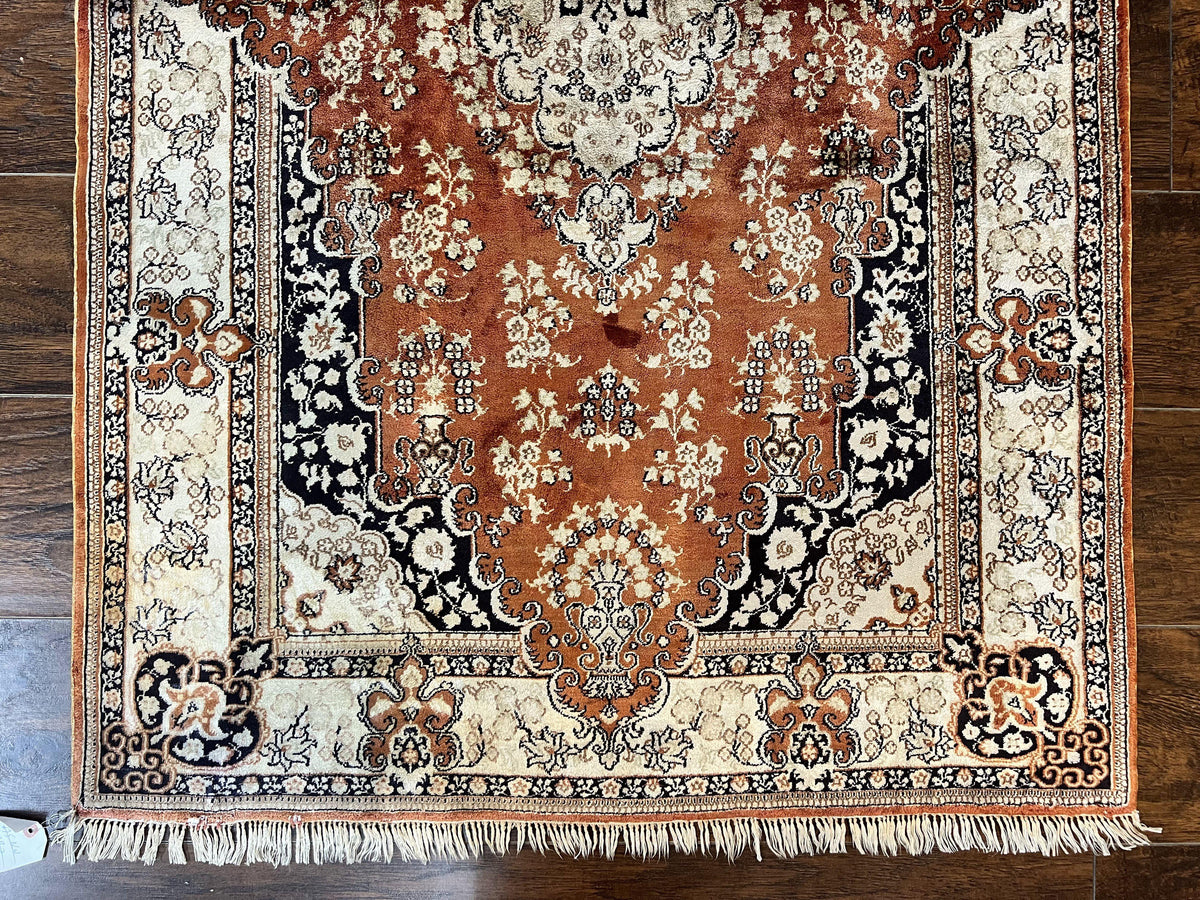 Turkish Silk Rug 3x5, Very Fine 400 KPSI, Floral Medallion, Hand Knotted - Jewel Rugs, view 6