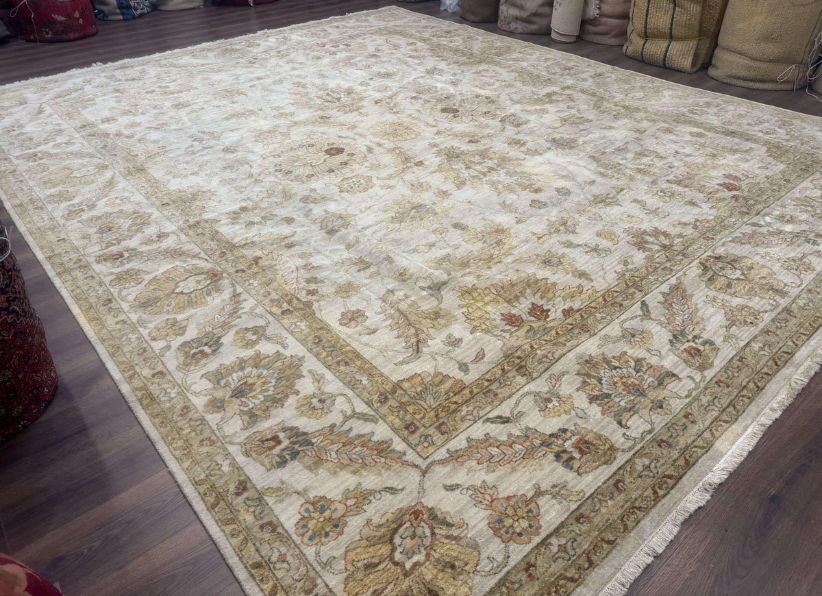 Palace Size Rug 12x15, Neutral Light Colors, Oat, Peshawar Chobi Oushak Rug, Handmade Wool Rug - Jewel Rugs, view 13