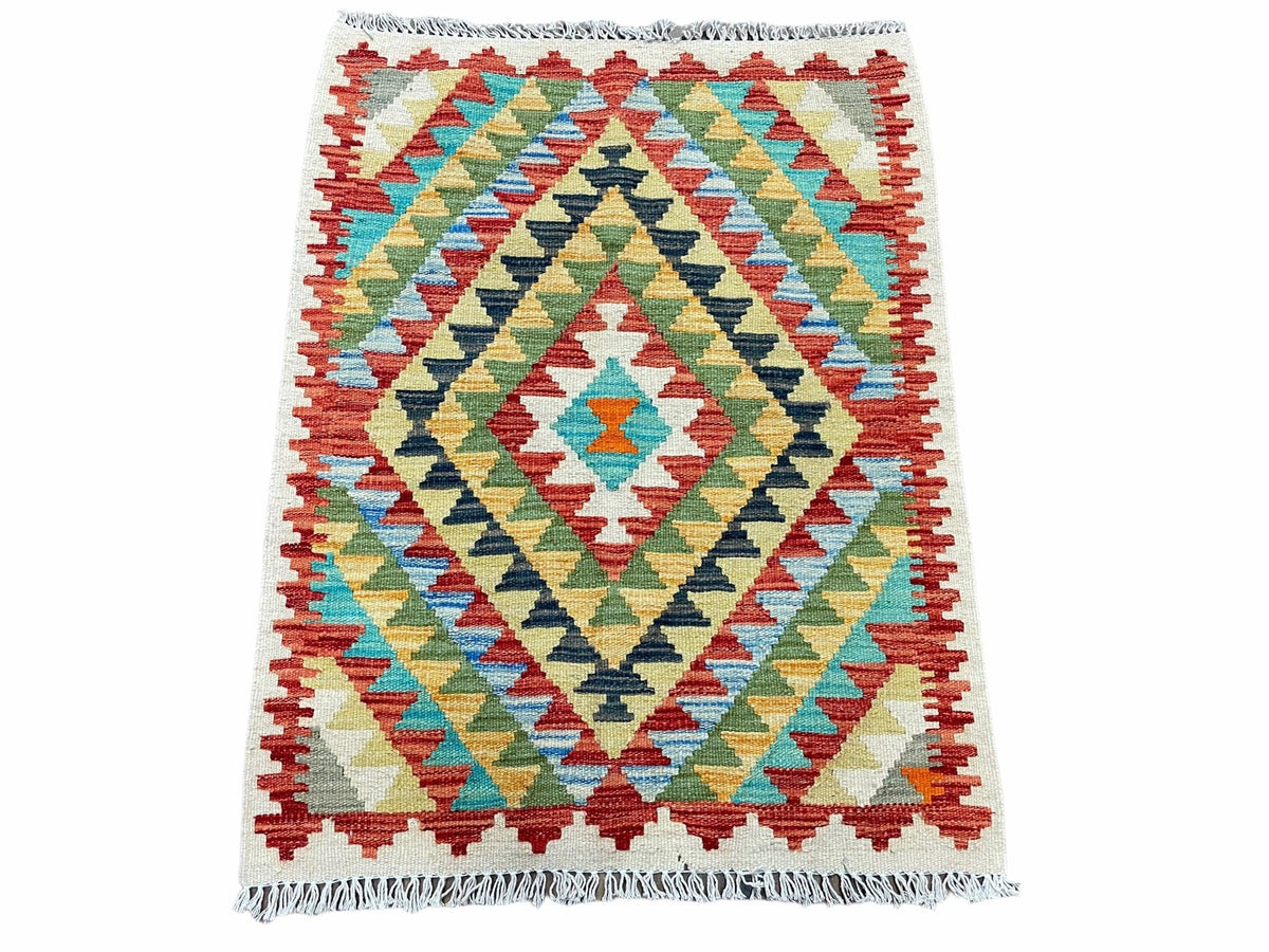 Small Kilim Rug 2x3 Colorful Turkish Kilim Accent Rug New Flatweave Wool Kilim Chobi Kilim Diamond Zigzag Playroom Rug - Jewel Rugs, view 2