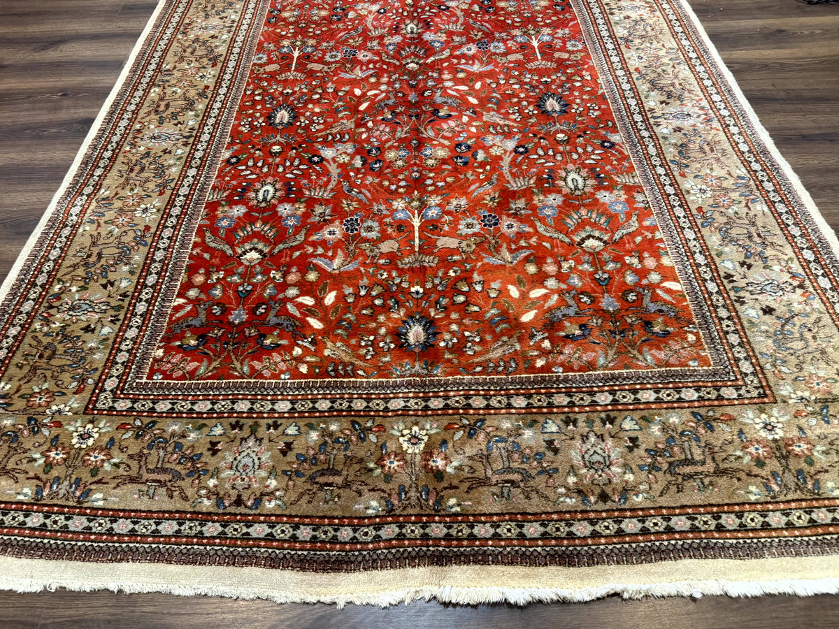 Persian Tabriz Rug 6x10, Burnt Orange and Tan, Animal Pictorials, Deer, Floral, Taba Tabae Carpet - Jewel Rugs, view 5