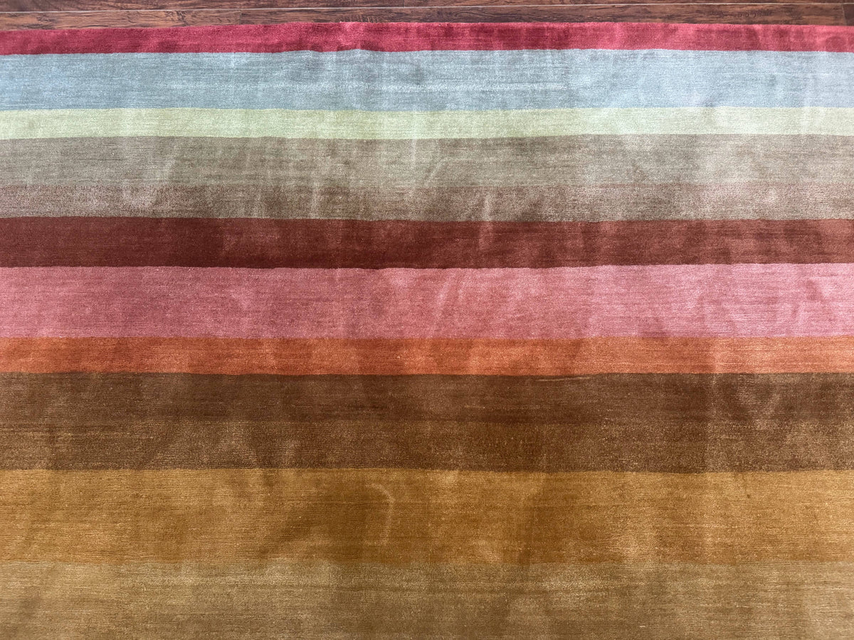 Modern Persian Gabbeh Rug 8x10, Multicolor Stripes, Soft Thick Wool Pile - Jewel Rugs, view 3