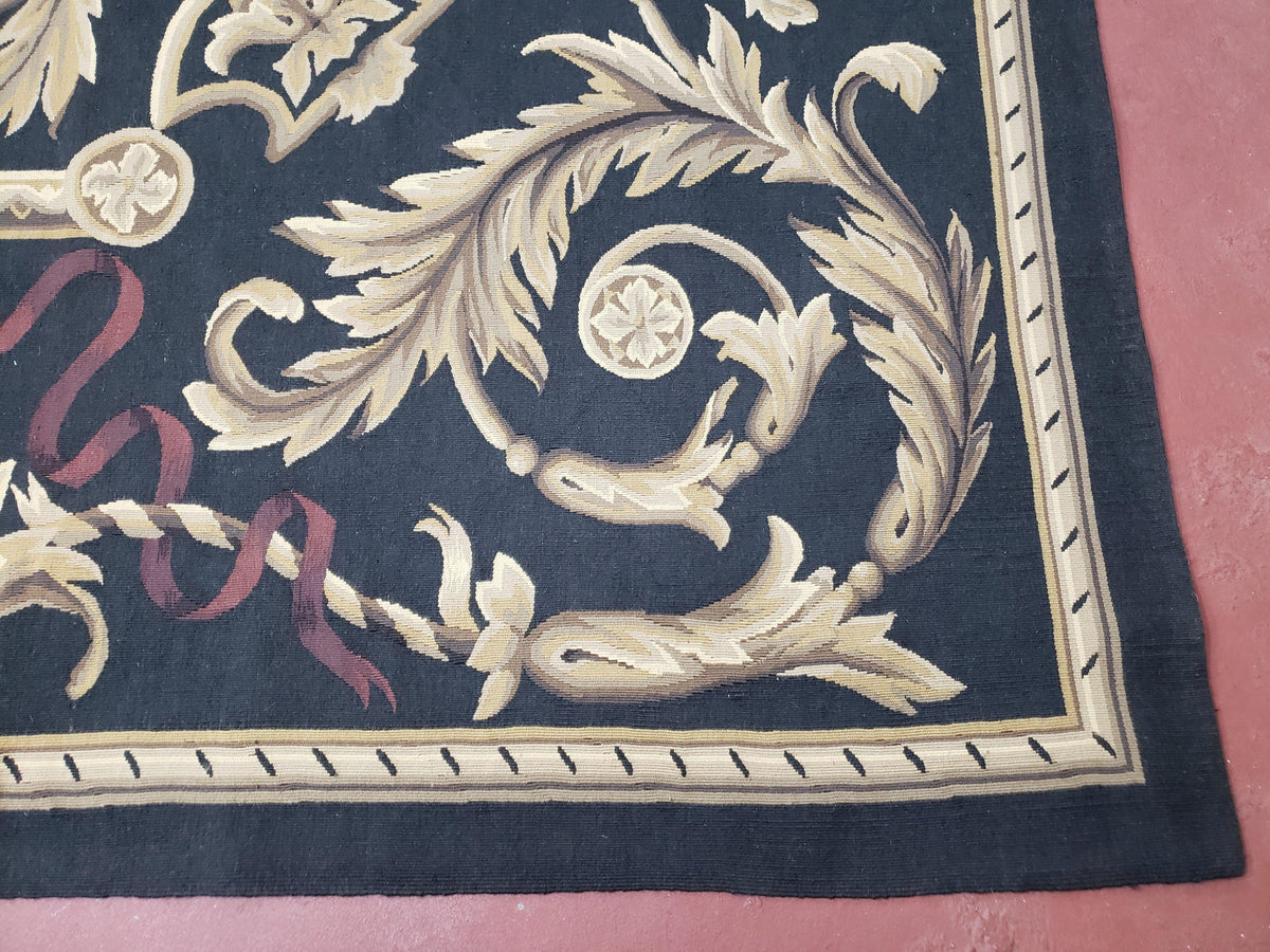 Black and Tan Aubusson Rug, 10 x 14 Aubusson Carpet, New Aubusson Rug, Elegant, Wool, Handmade Area Rug, Flatweave Rug, Large Aubusson Rug - Jewel Rugs, view 9