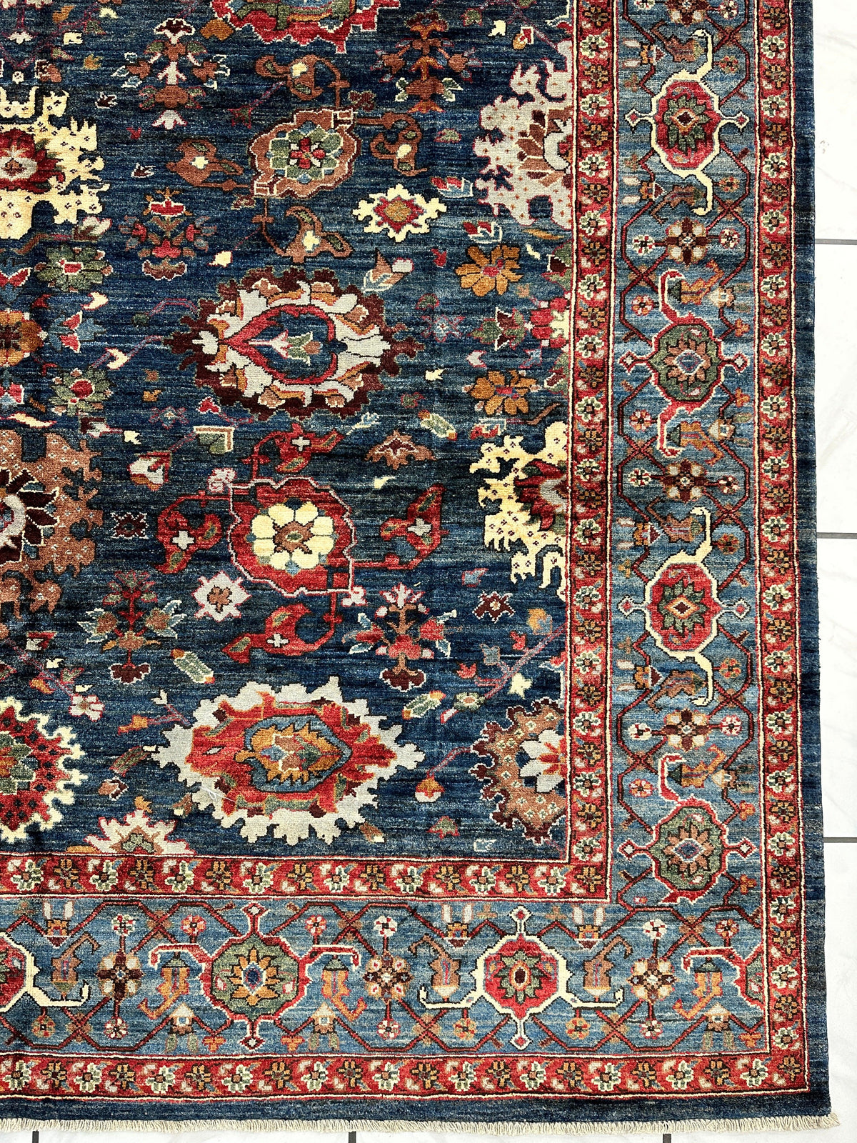 Afghan Serapi Rug 8x10 | Blue, Red & Ivory | Hand-Knotted Wool - Rugistan, view 7