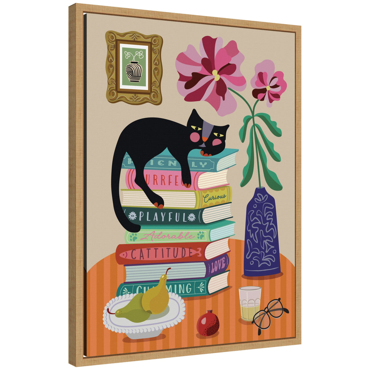 Still Life With A Cat by Rachel Lee 3 Birdies Studio Framed Canvas Wall Art Print