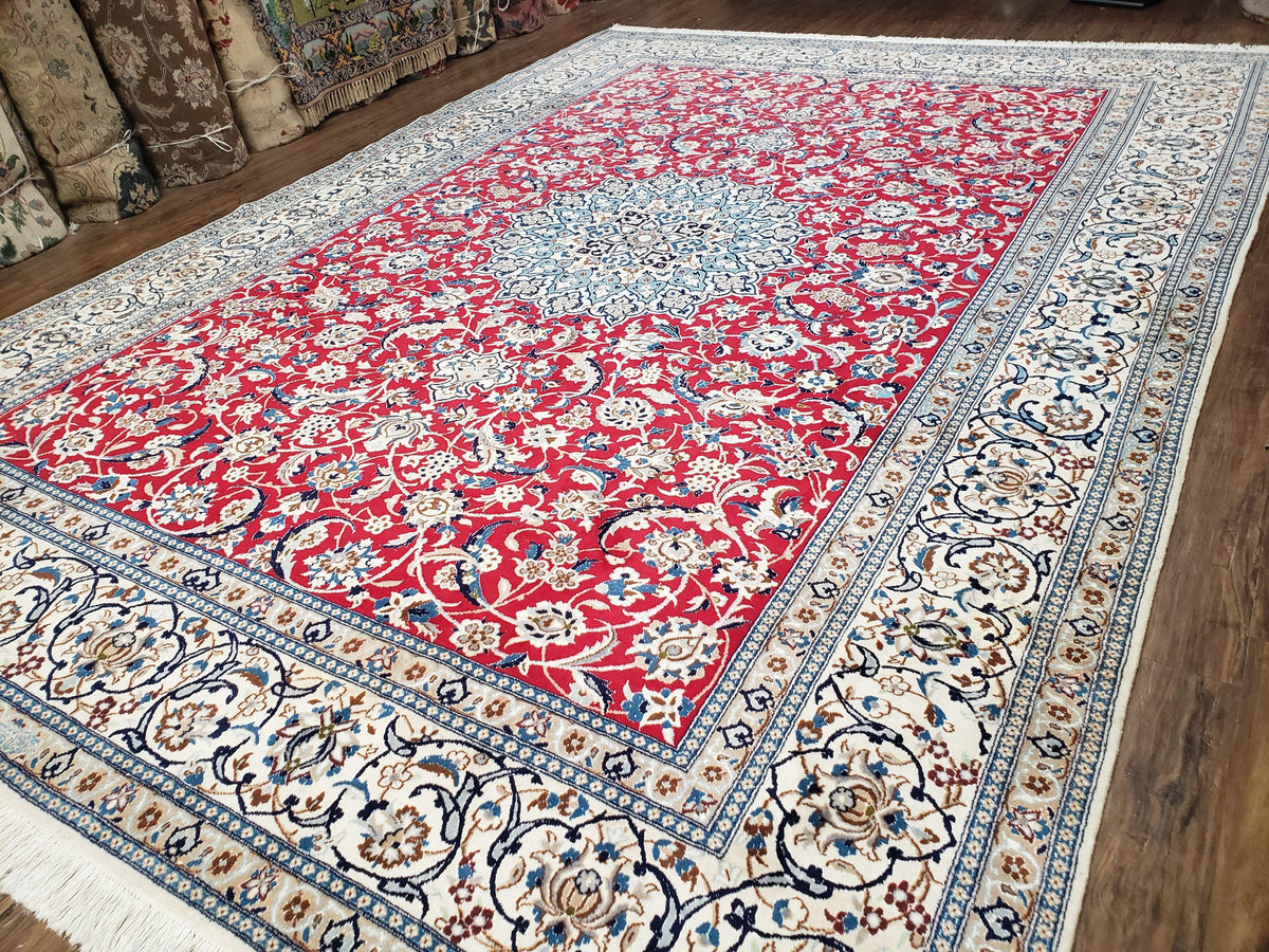 Persian Nain Rug 8x12, Red and Ivory, Signed - Jewel Rugs, view 2