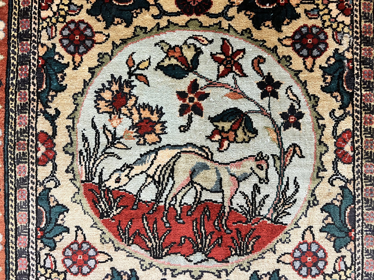 Silk Turkish Rug 2x4, Fine Handmade Oriental Rug, Animal Pictorial Birds Silk Pile on Silk Foundation Vintage Hand Knotted Hereke Carpet - Jewel Rugs, view 5