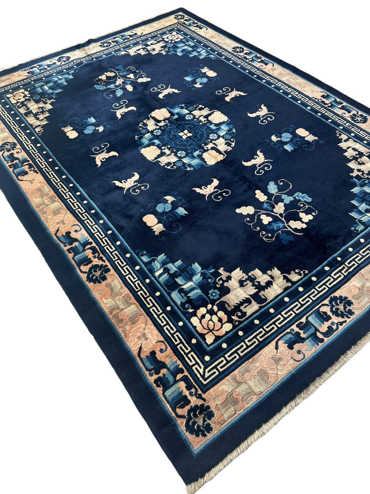 Antique Chinese Rug 6x8 | Navy, Beige & Ivory | Hand-Knotted Wool - Rugistan, view 6