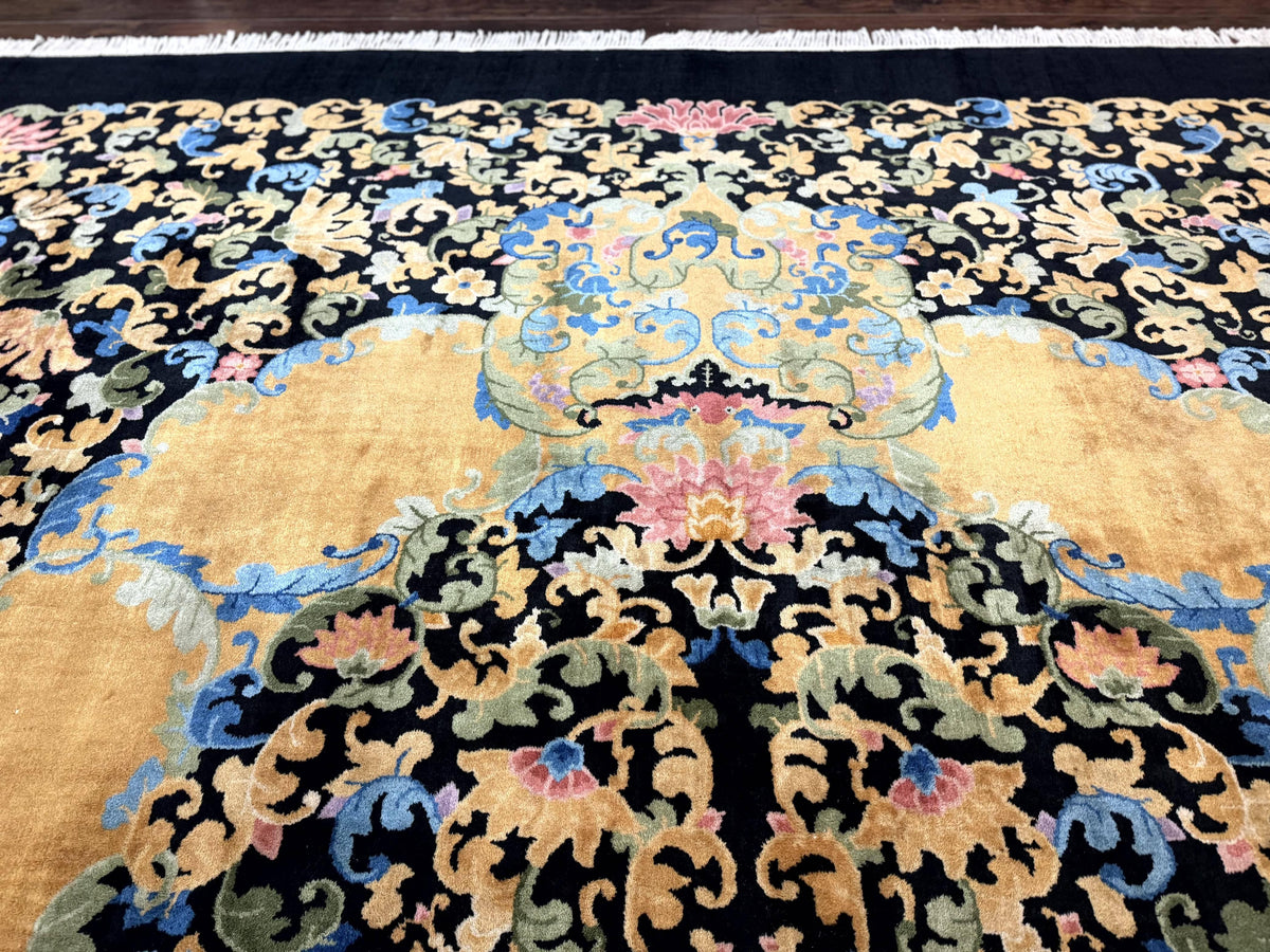 Antique Chinese Peking Rug 12.6 x 14.9, Palace Size Asian Oriental Carpet, Art Deco Rug, Rare - Jewel Rugs, view 4