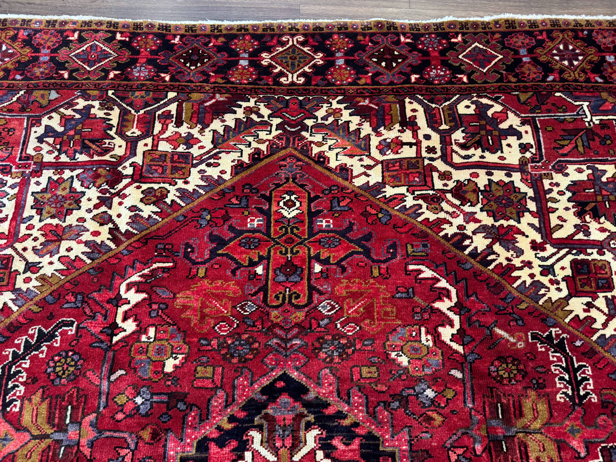 Persian Heriz Rug 8x11, Geometric Design, Red & Cream - Jewel Rugs, view 4