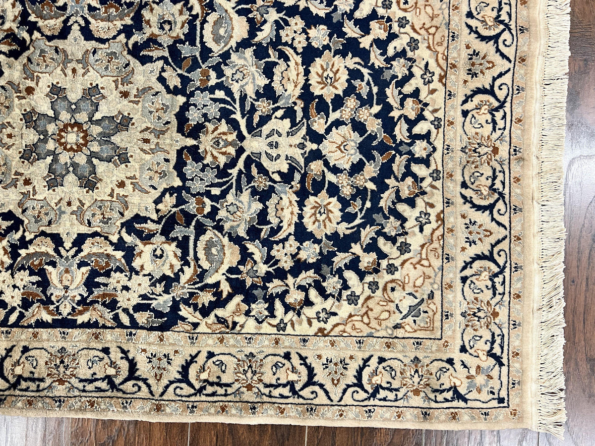Persian Nain Rug 3x5, Floral Medallion Oriental Carpet, Very Fine Hand Knotted Handmade Wool and Silk Highlights Rug, Vintage Semi Antique - Jewel Rugs, view 10