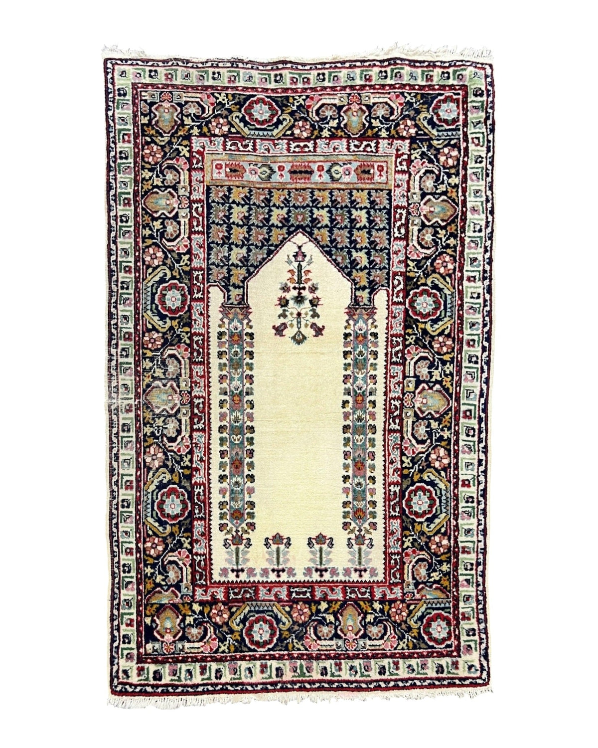 Turkish Prayer Rug 2.5 x 4, Vintage Wool Hand Knotted Carpet, Ivory - Jewel Rugs
