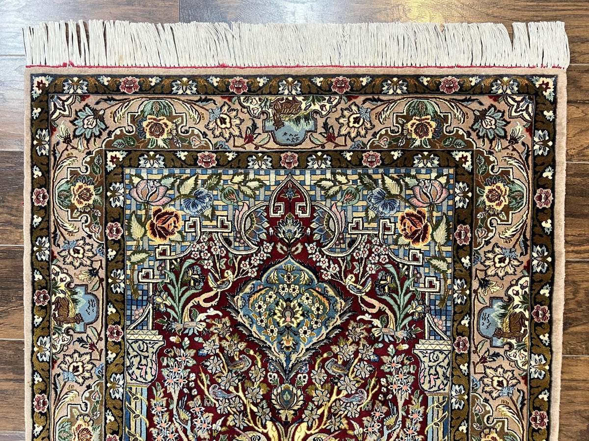 Marvelous Persian Isfahan Rug 3.7 x 5.6, Tree of Life and Animal Pictorials, Handmade Vintage Super Fine 600 KPSI, Kork Wool Silk Highlights, Rare - Jewel Rugs, view 4