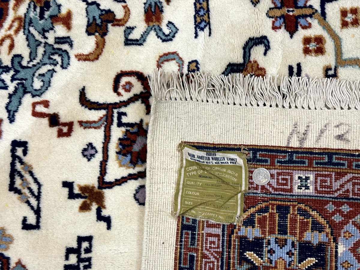 Indo Chinese Wool Rug 9x12, Ivory and Rust Red, Dragon Motifs - Jewel Rugs, view 11