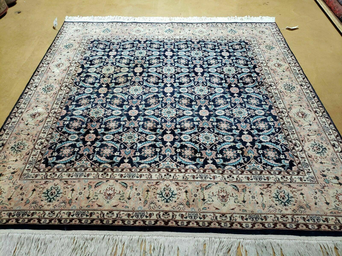 Square Indo Persian Rug 6x6, Hand Knotted, Wool, Allover Pattern - Jewel Rugs