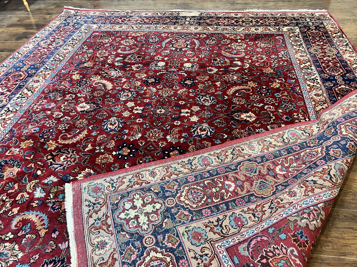 Signed Persian Mashad Rug 8x10, Wool Oriental Carpet, Semi Antique Rug, Hand Knotted, Traditional, Red, Floral Allover, - Jewel Rugs, view 11