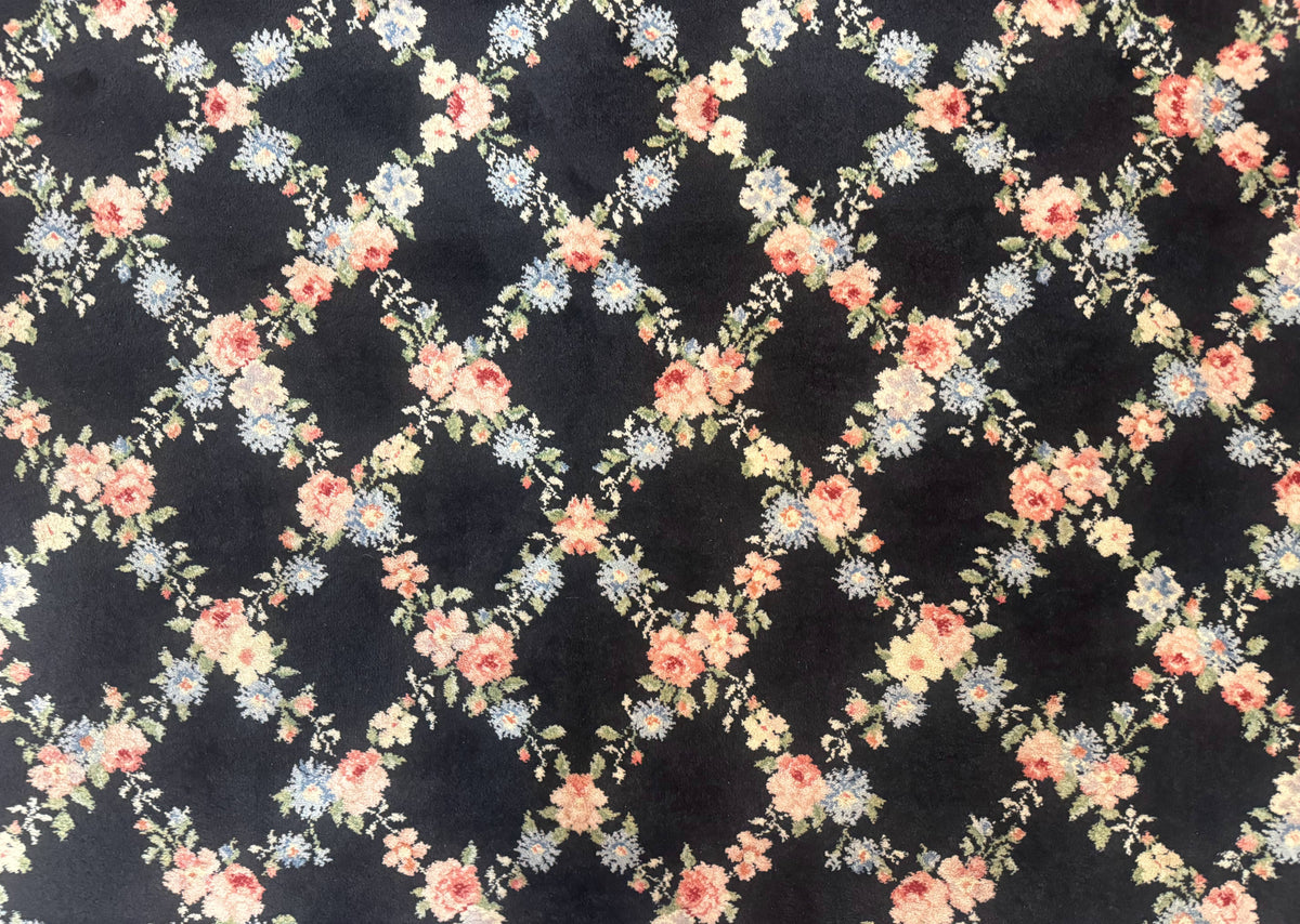 8.8 x 12 Karastan Garden of Eden Rug, Ebony Trellis #509/1270, Black, Floral, Wool Pile, Vintage, Discontinued - Jewel Rugs, view 5
