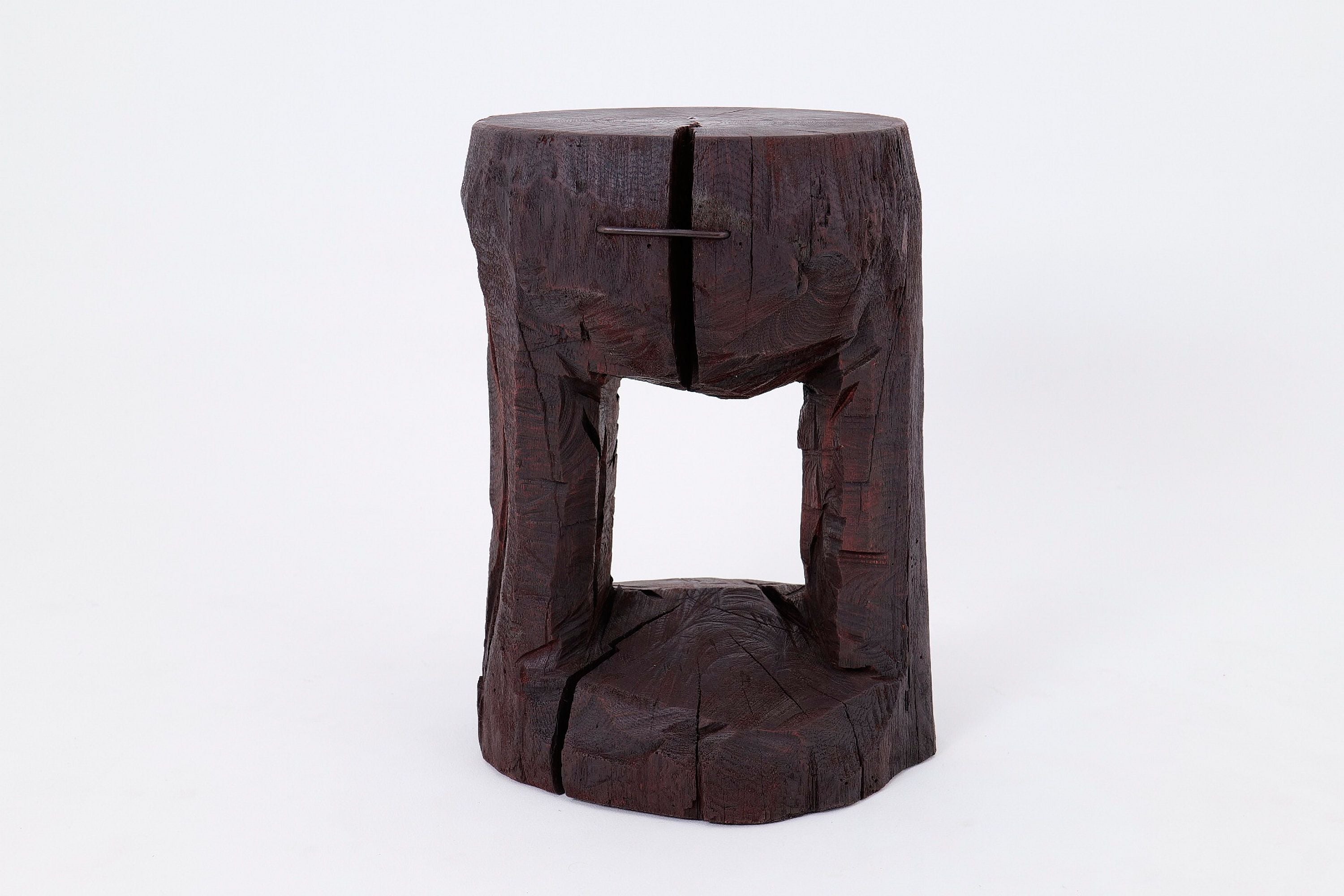 Sculptural Hardwood Side Table, Coffee Table, Red Stain, Hand-Carved, - image 2