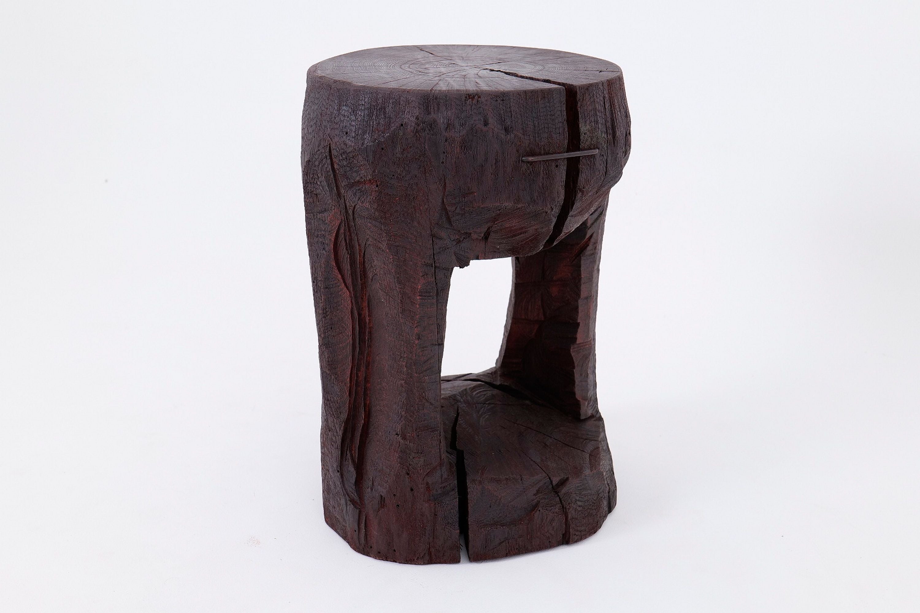 Sculptural Hardwood Side Table, Coffee Table, Red Stain, Hand-Carved, - image 17