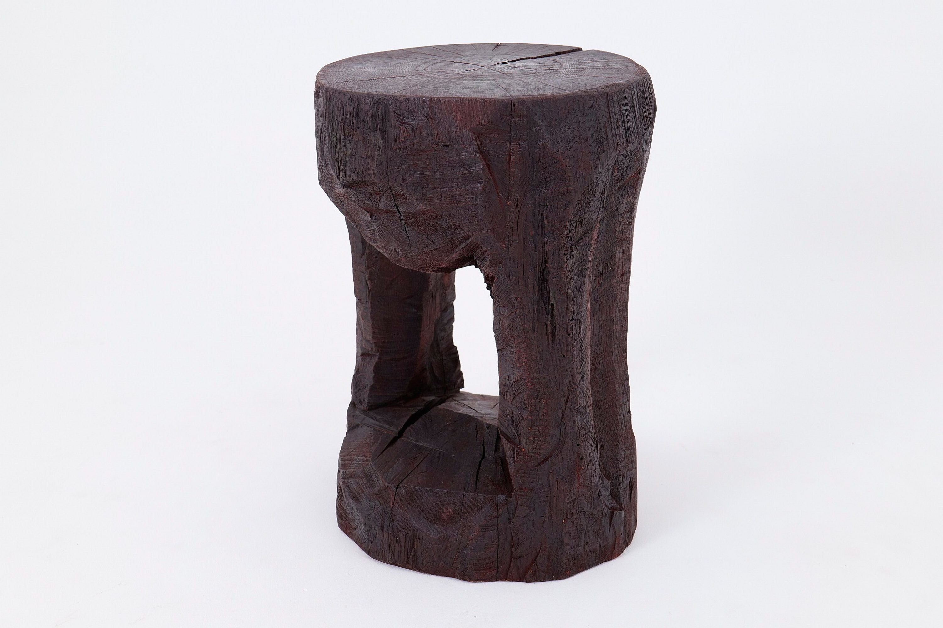 Sculptural Hardwood Side Table, Coffee Table, Red Stain, Hand-Carved, - image 13