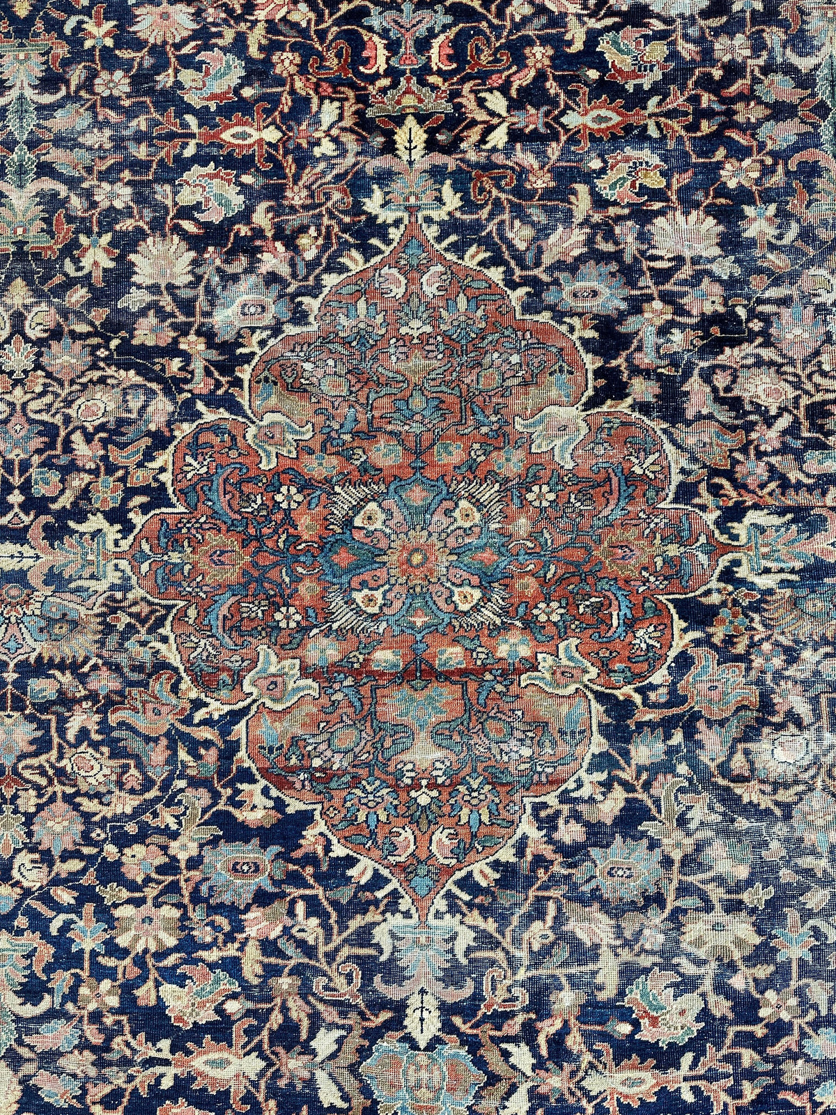 Antique Persian Mahal Rug 8x12 | Navy, Rust & Light Blue | Hand-Knotted Wool - Rugistan, view 4