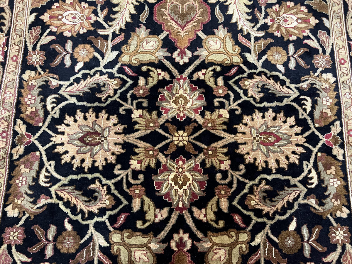 Indo Mahal Sultanabad Rug 8x11, Vintage Indian Oriental Carpet, Wool Handmade Floral Rug 8 x 11 ft, Black Beige Tan, Large Flowers Allover - Jewel Rugs, view 5