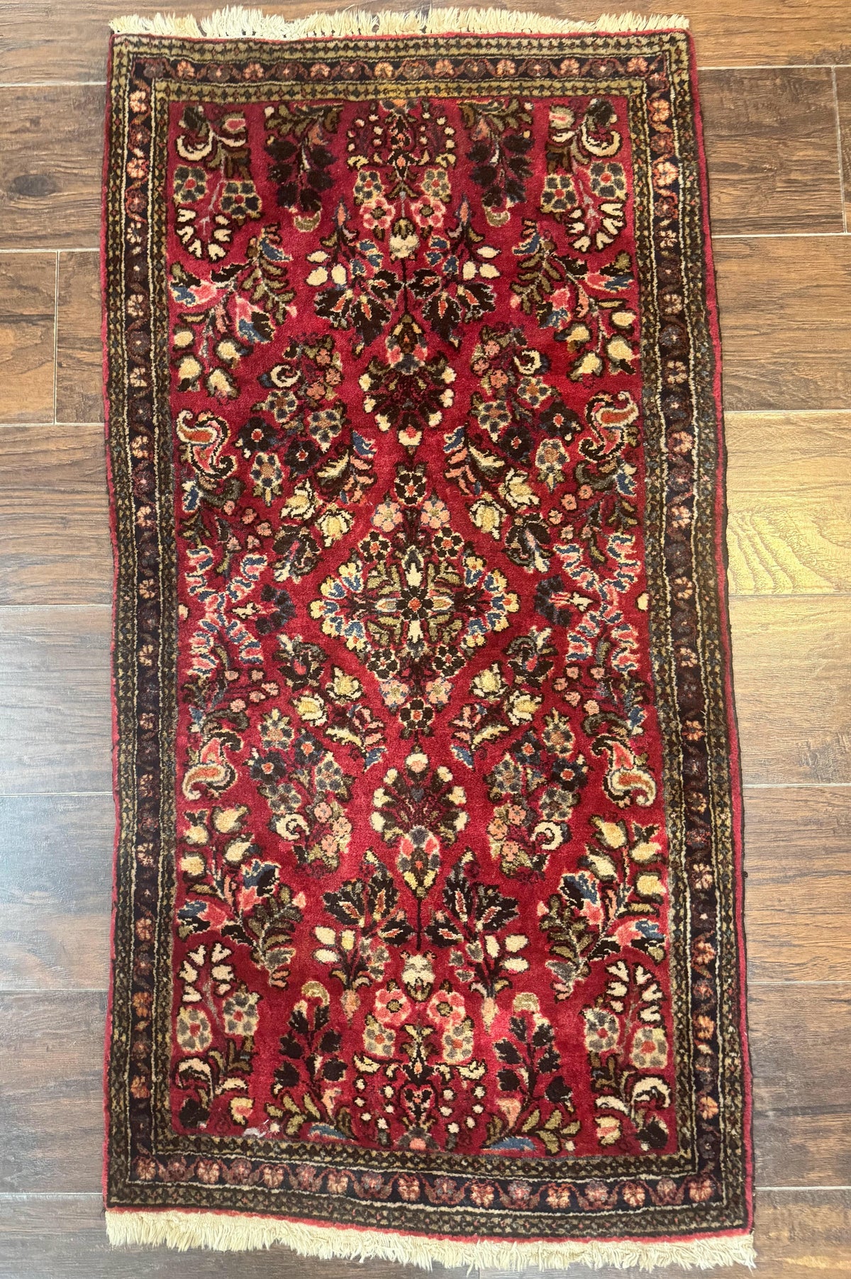 Small Persian Sarouk Rug 2x4, Floral, Red Hand Knotted Wool Traditional Oriental Carpet, Antique Persian Rug 2 x 4 - Jewel Rugs, view 9