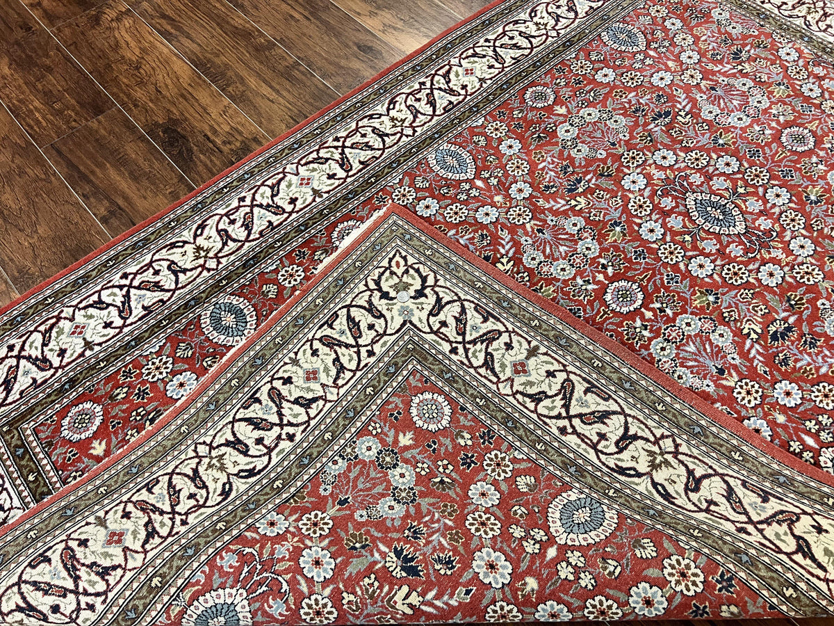 Red Persian Qum Rug 5 x 7.6, Hand Knotted Vintage Wool Fine Carpet 270 KPSI, Floral Allover - Jewel Rugs, view 11