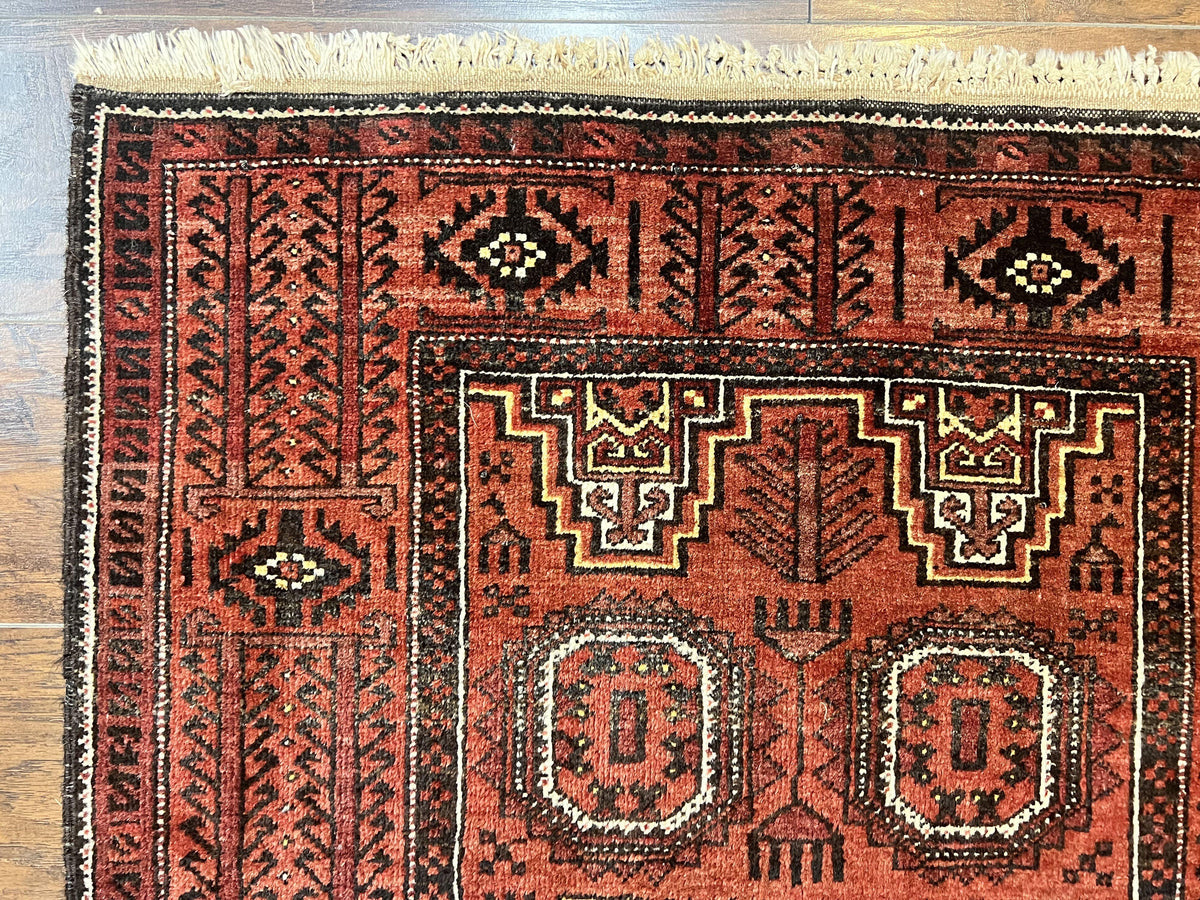 Antique Persian Turkoman Rug 3x6, Wool Tribal Handmade Carpet, Red and Black - Jewel Rugs, view 7