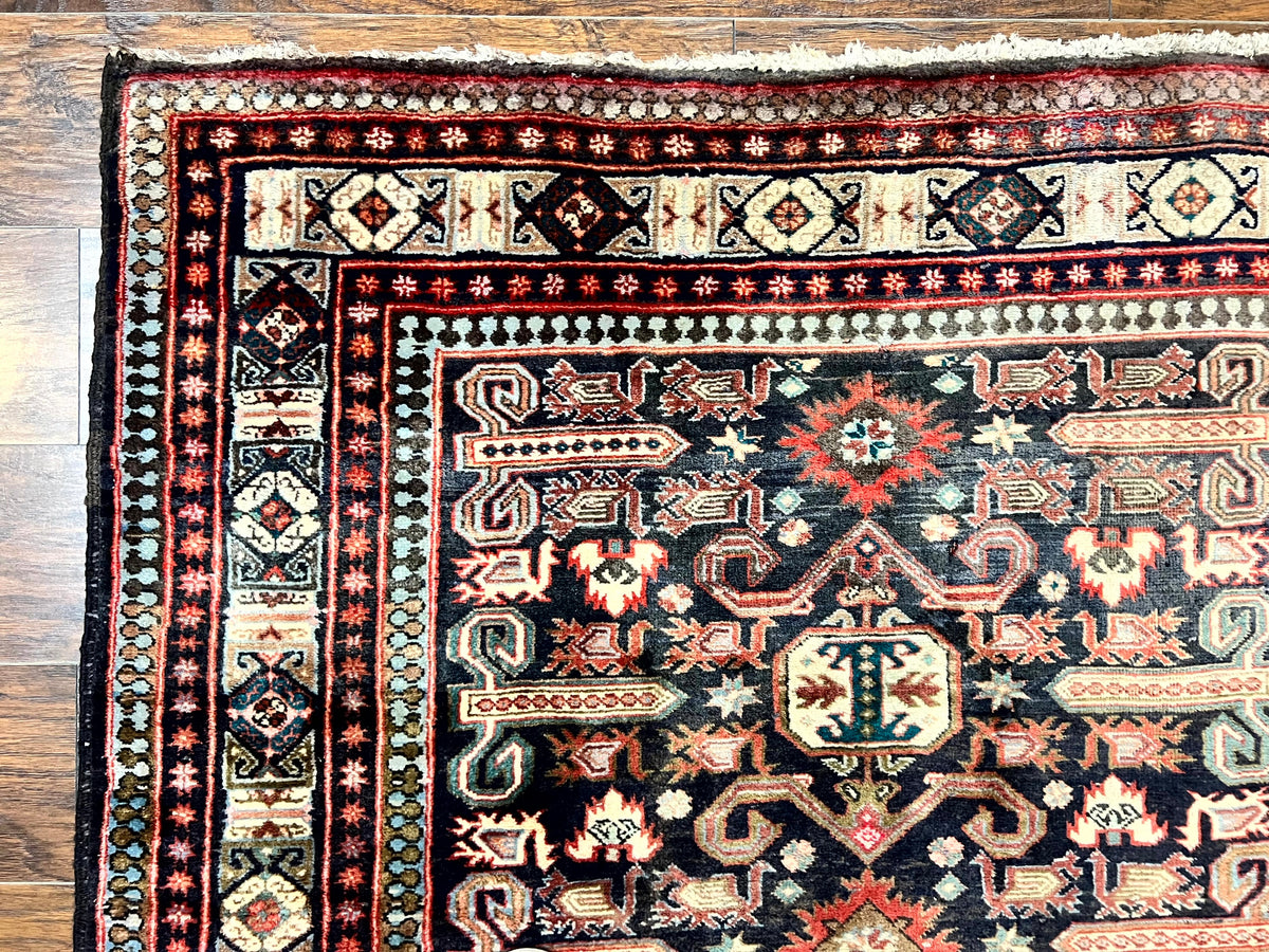 Persian Wide Runner Rug 4.8 x 10, Persian Kalegi Ardabil Rug, Perpedil Caucasian Rug, Antique Handmade Wool Carpet, Navy Blue Red, Tribal Rug - Jewel Rugs, view 6
