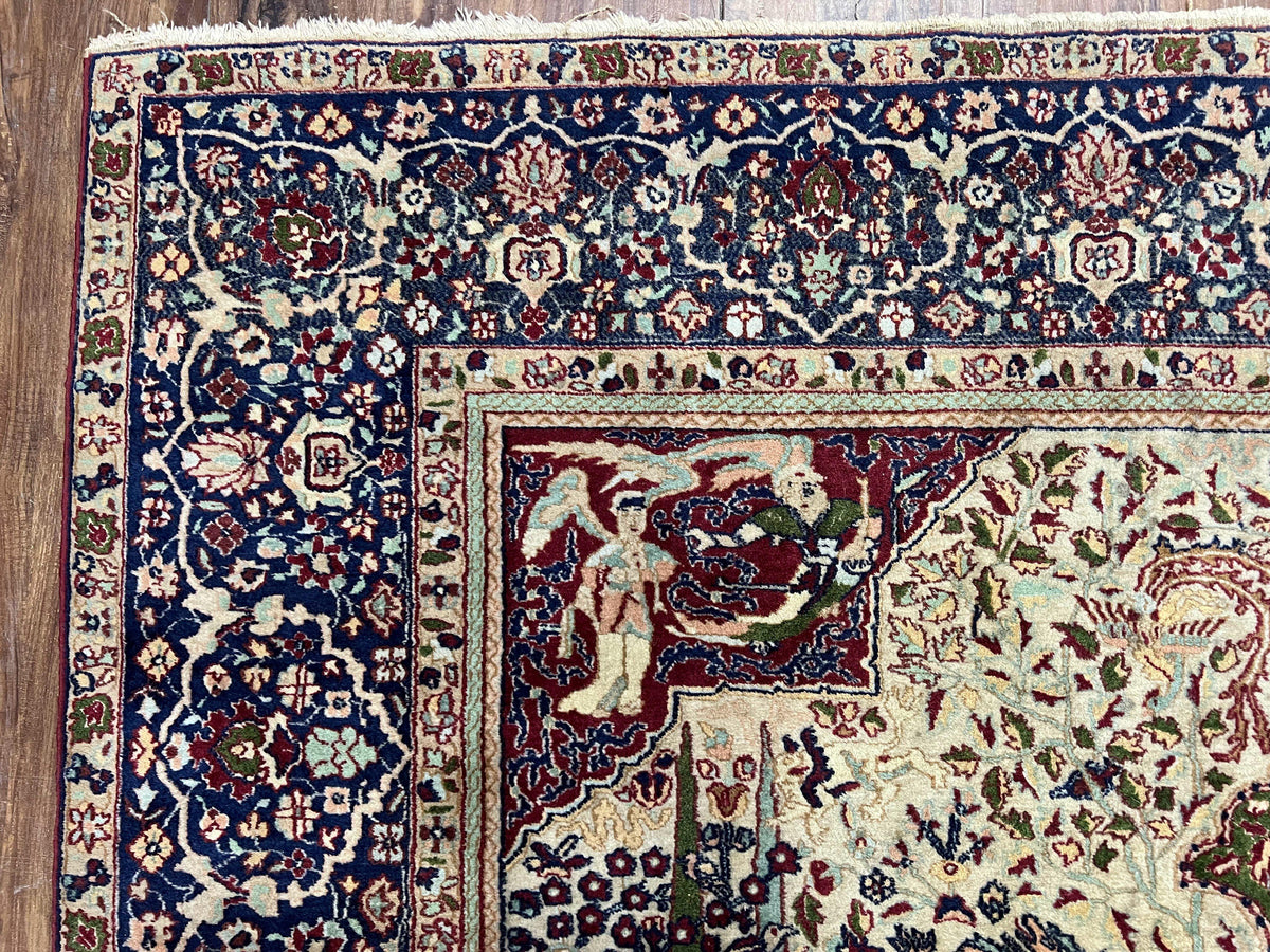 Rare Antique Indian Agra Rug, Early 20th Century Indian Carpet, Animal and Angel Motifs, Hunting Scene, Collectible Oriental Carpet, Wow - Jewel Rugs, view 6