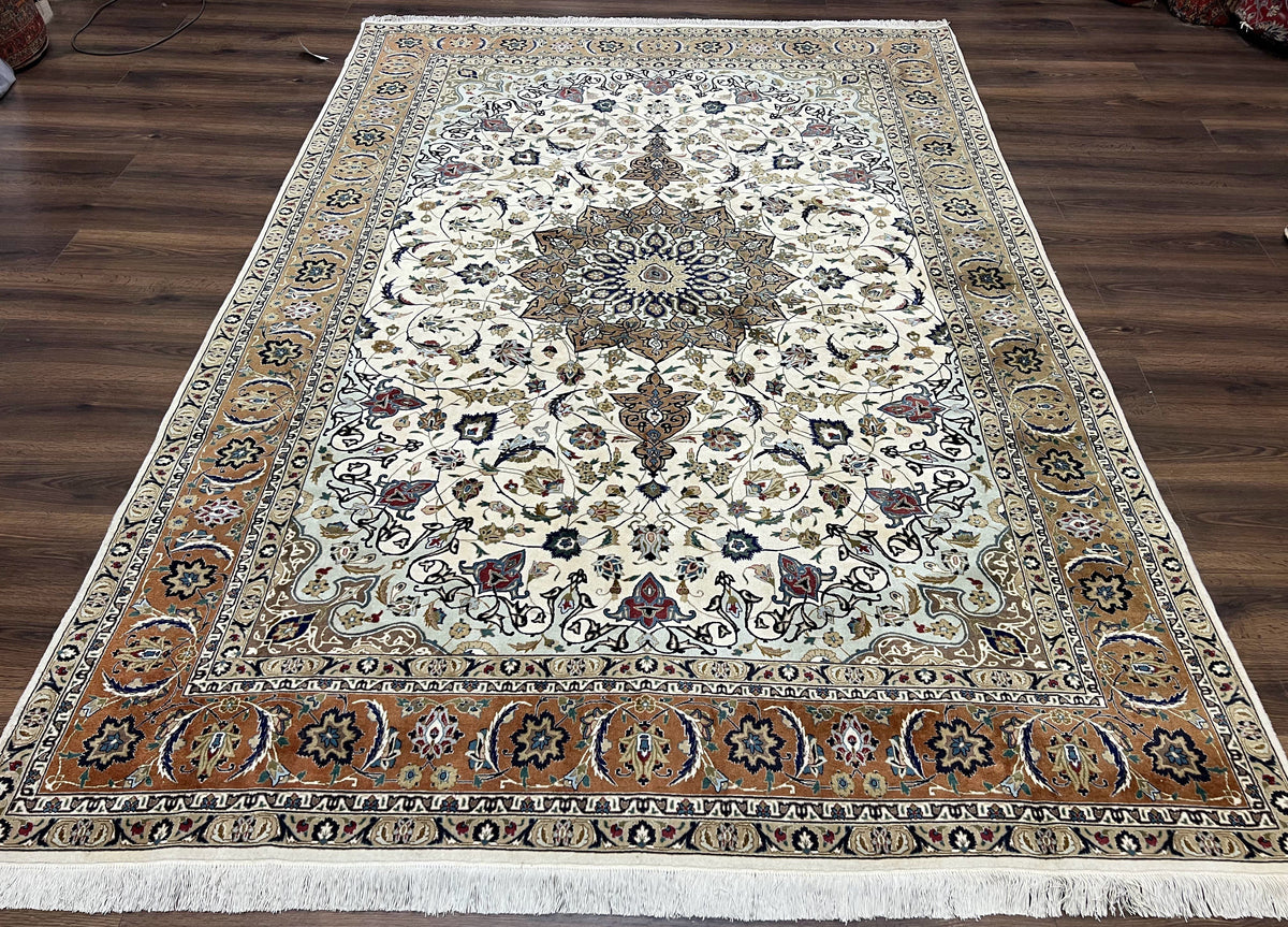 Wonderful Persian Tabriz Rug 7x10, Floral Medallion, Very Fine Oriental Carpet, Ivory - Jewel Rugs, view 2
