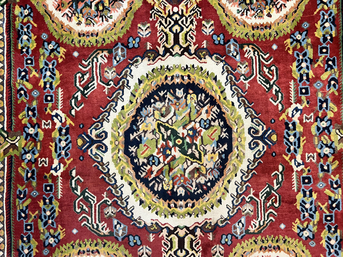 Persian Bakhtiari Rug 5x8, Wool Hand Knotted Antique Carpet, Red, Floral Oriental Rug, 5 x 8 Medium Sized Rug - Jewel Rugs, view 5