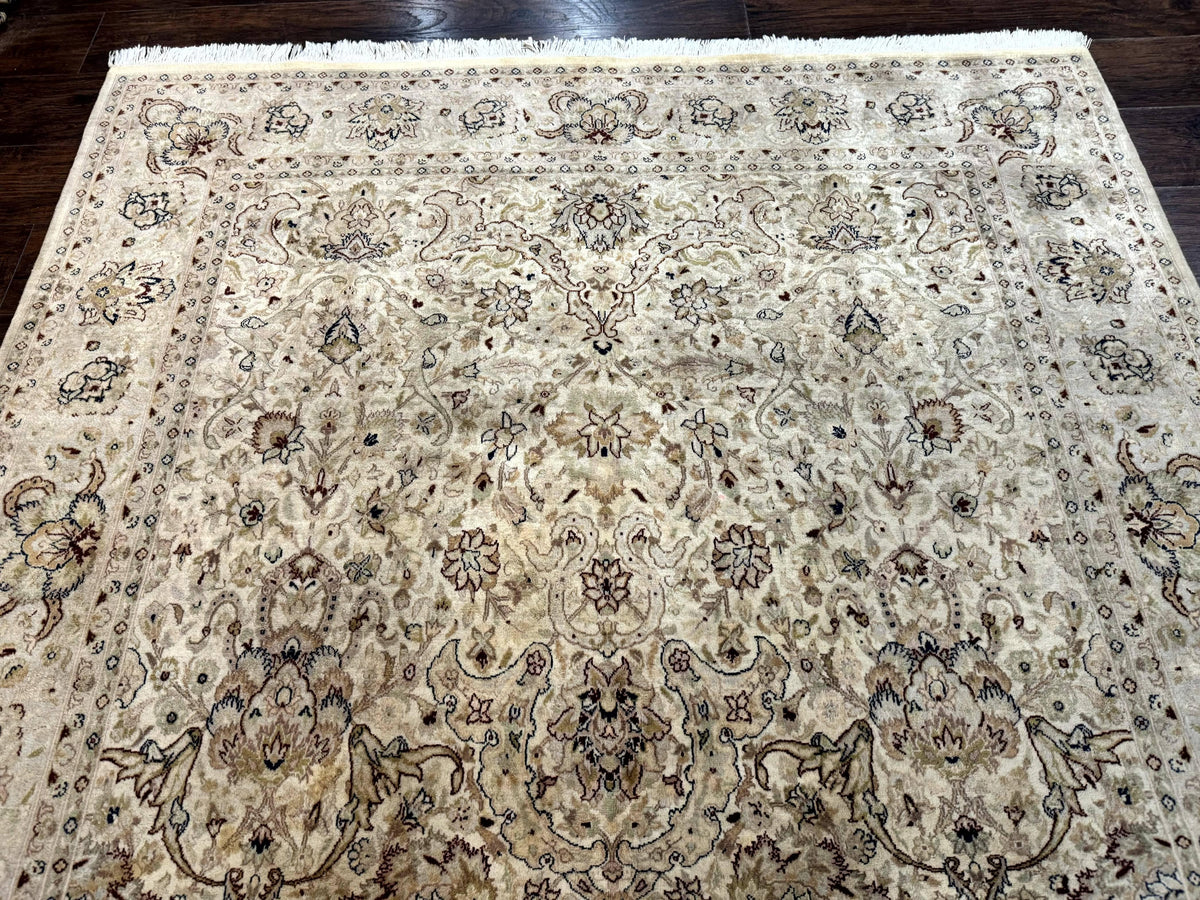 Pak Persian Rug 6x9, Vintage Handmade Wool Carpet, Floral, Beige - Jewel Rugs, view 9
