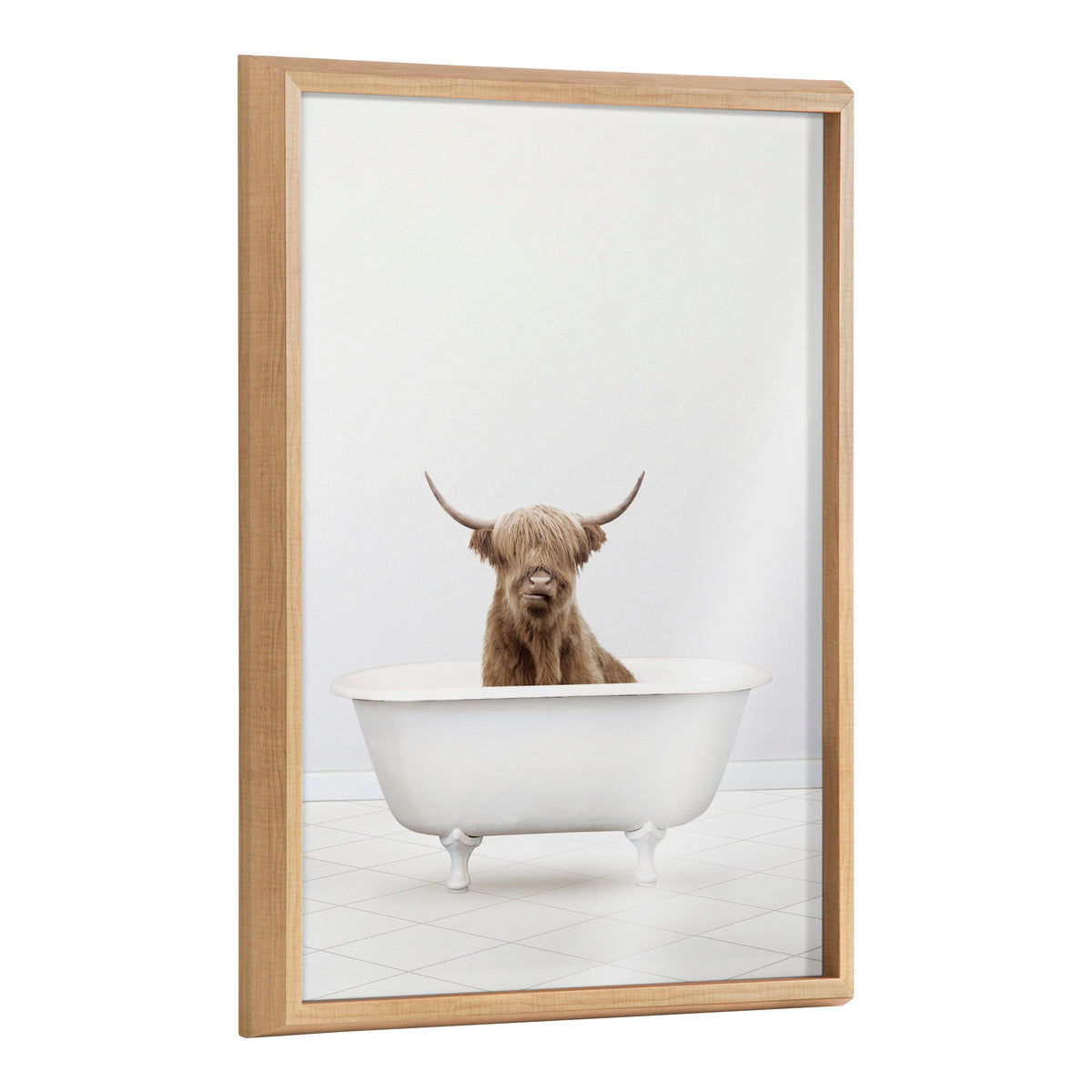 Blake Highland Cow Solo Bathtub Framed Printed Glass by Amy Peterson Art Studio