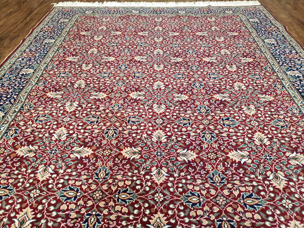 Vintage Turkish Sivas Area Rug 6.5 x 9.5, Wool Hand-Knotted Red & Midnight Blue Allover Floral Pattern Oriental Carpet, 6x9 Traditional Rug - Jewel Rugs, view 12