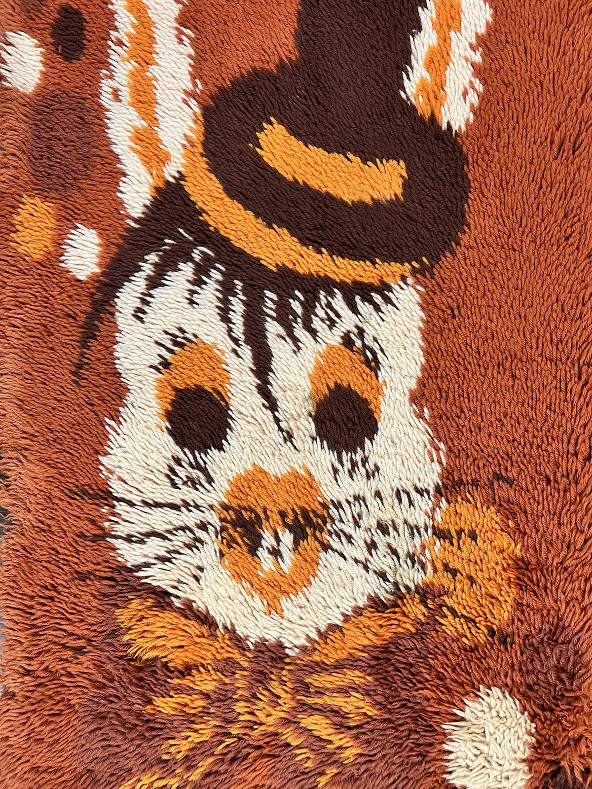 Rya Shag Rug 2x4, Rabbit in Top Hat, Wool, Orange, Vintage 1960s Danish Shag Rug - Jewel Rugs, view 5