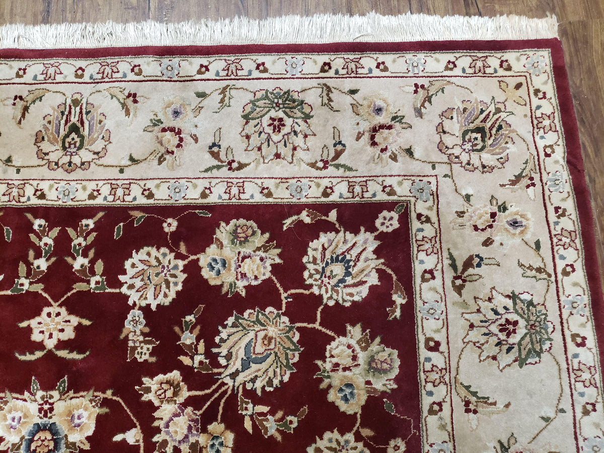 Vintage Traditional Oriental Area Rug, Hand-Knotted, Wool & Silk Accents, Maroon Red and Beige, 6x9 Carpet, 5' 9" x 9' - Jewel Rugs, view 8